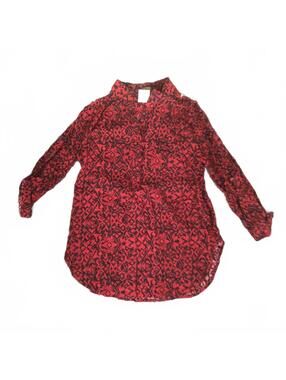 Depri Red and Black Rayon Button-Up Shirt Large NWT